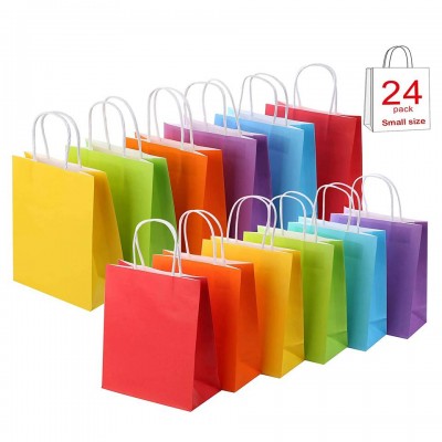 24 Pieces Kraft Paper Party Favor Bags With Handle Assorted Rainbow Colors