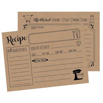 Custom Double Sided Recipe Cards  Wedding Bridal Shower Card 4x6