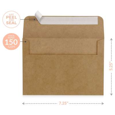 Kraft Envelopes Self Sea  100x Envelope with Box Mailing Envelopes 5x7 (True 5.25 x 7.25 in.) Brown 150gsm Self Sealing Envelo