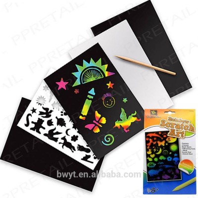 Scratch Paper Colorful Magic Scratch Art Painting Paper With Drawing Stick, engraving arts, Baby Playing Toys